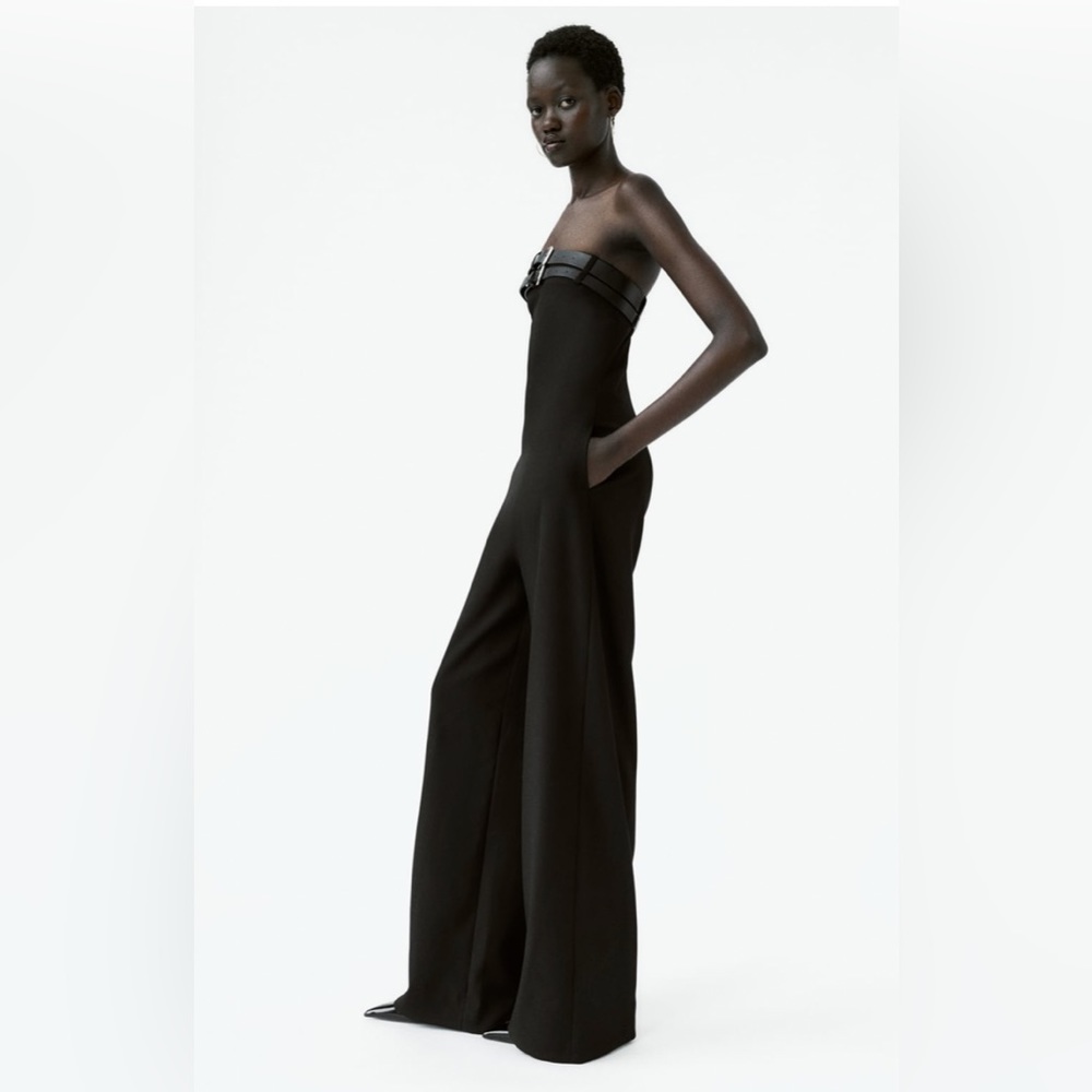 Zara Black Belted Strapless Jumpsuit NWOT Size Medium